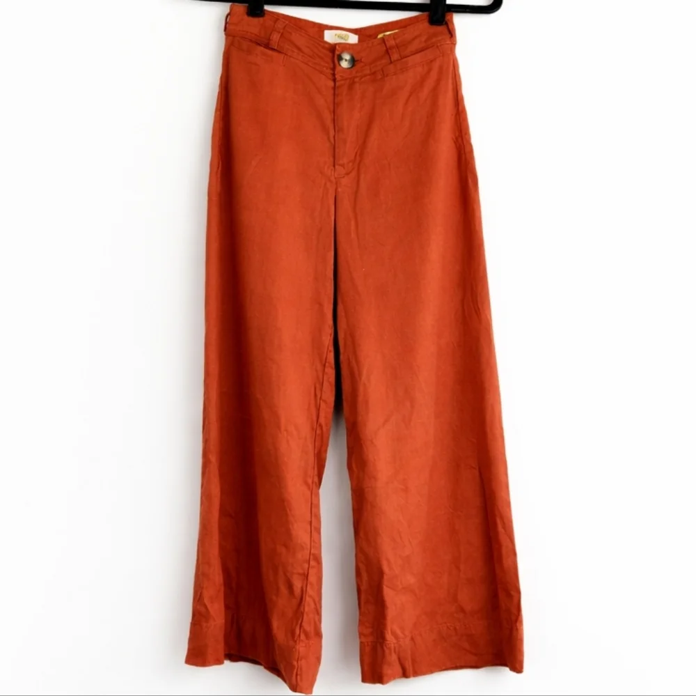 Maeve Anthropologie Ettie Linen Edition Wide Leg Crop Pants Rust High Rise 25P - Picture 2 of 15